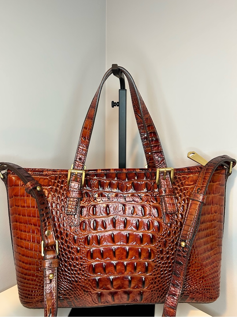 Brahmin Mini Asher Pecan Melbourne Croc Leather Satchel Authenticated - Picture 6 of 11